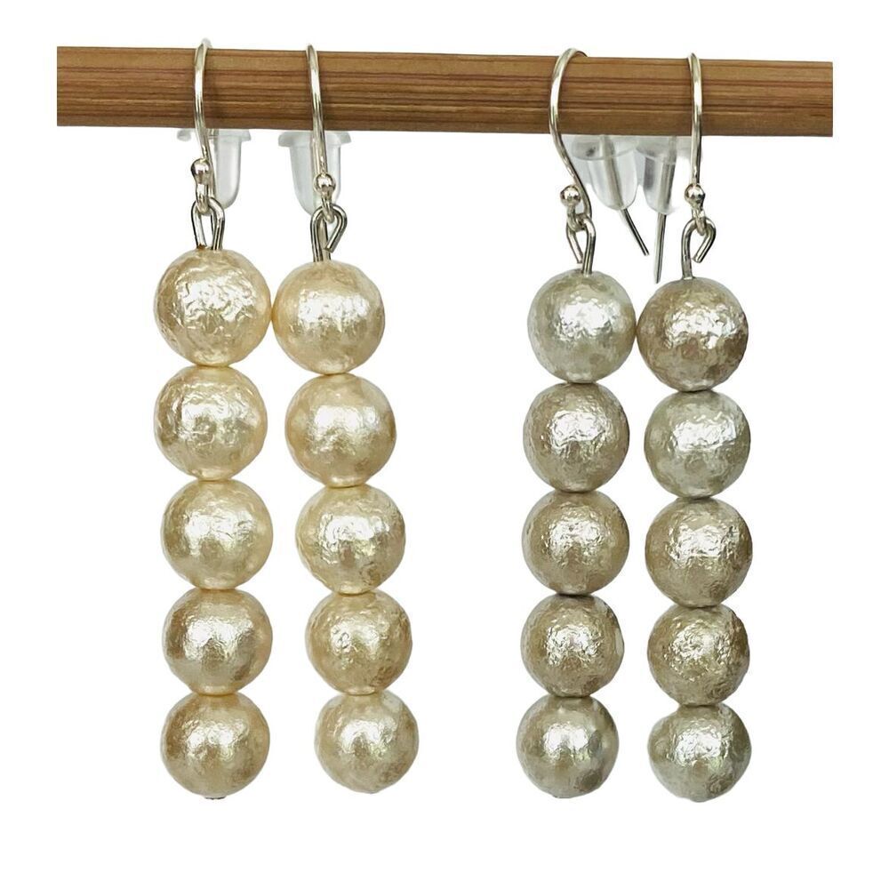 IH# 2 Pair Pearl  1 1/2” Dangles with Silver Backs